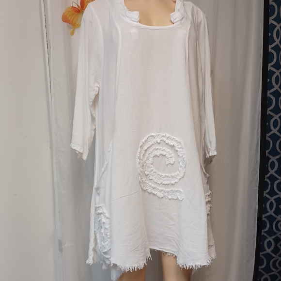 Oh My Gauze! Tops - White Boho Tunic Dress with Spiral Design